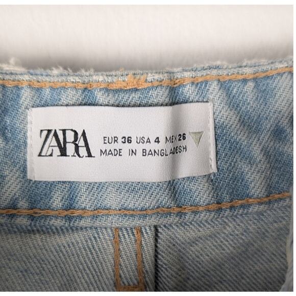 Zara High Rs Distressed Straight Leg Jeans Size 4 Light Button Fly Ripped Knees - Picture 3 of 14